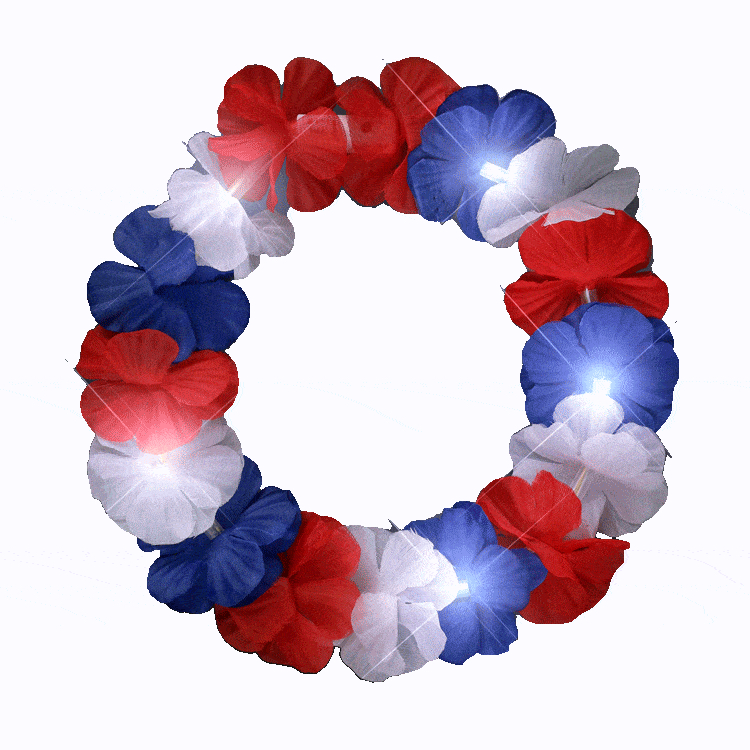 Light Up Flower Hawaiian Stretch Crown Red White and Blue