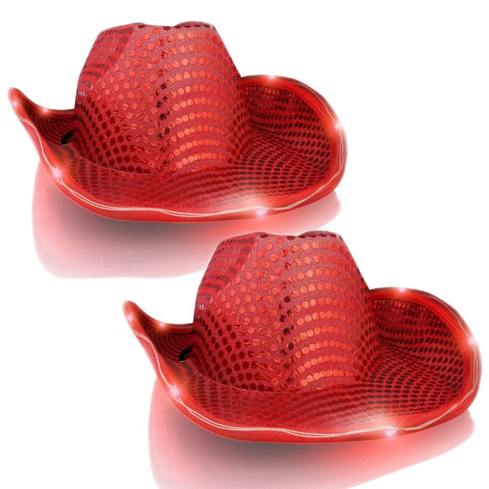 LED Flashing COWBOY HAT with Red Sequins Pack of 2