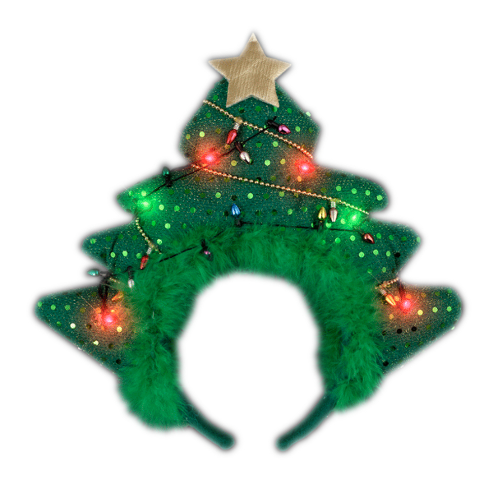 LIGHT Up Green Novelty Sequin Plush Christmas Tree Gold Star Bopper