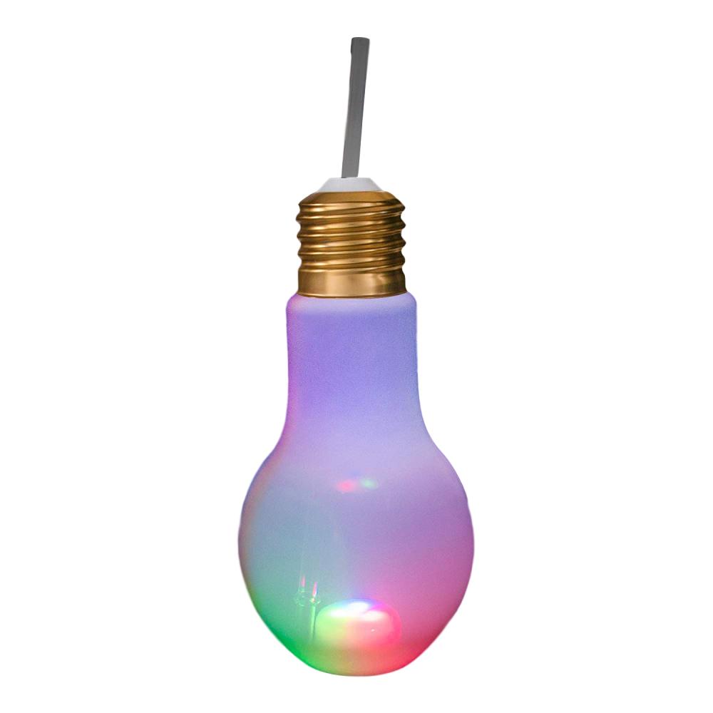16 Ounce Multicolor Translucent LED Bulb Cup with Lid and Straw