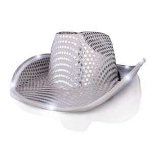 Light Up LED Flashing Cowboy Hat with White Sequins
