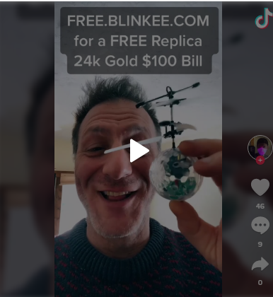 TikTok Free Gold Replica $100 Bill Promo with Drone Prize
