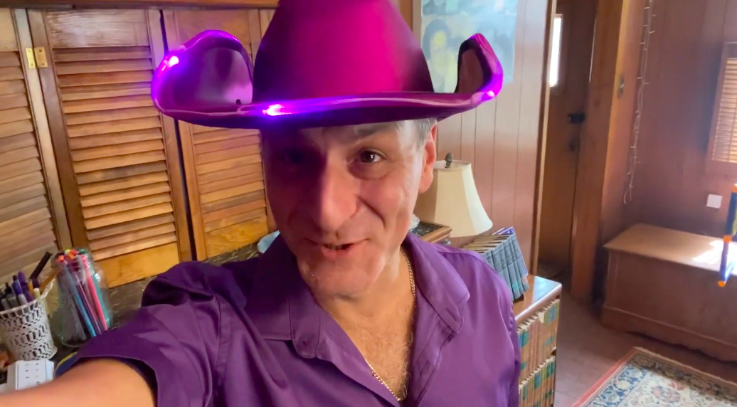 Light Up Shiny Satin Metallic Space Cowboy Hat Purple