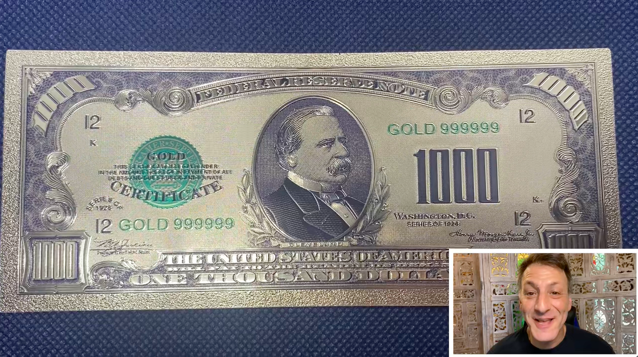 1000 Dollar American Bill 24k Gold Plated Fake Banknote Currency for Decoration