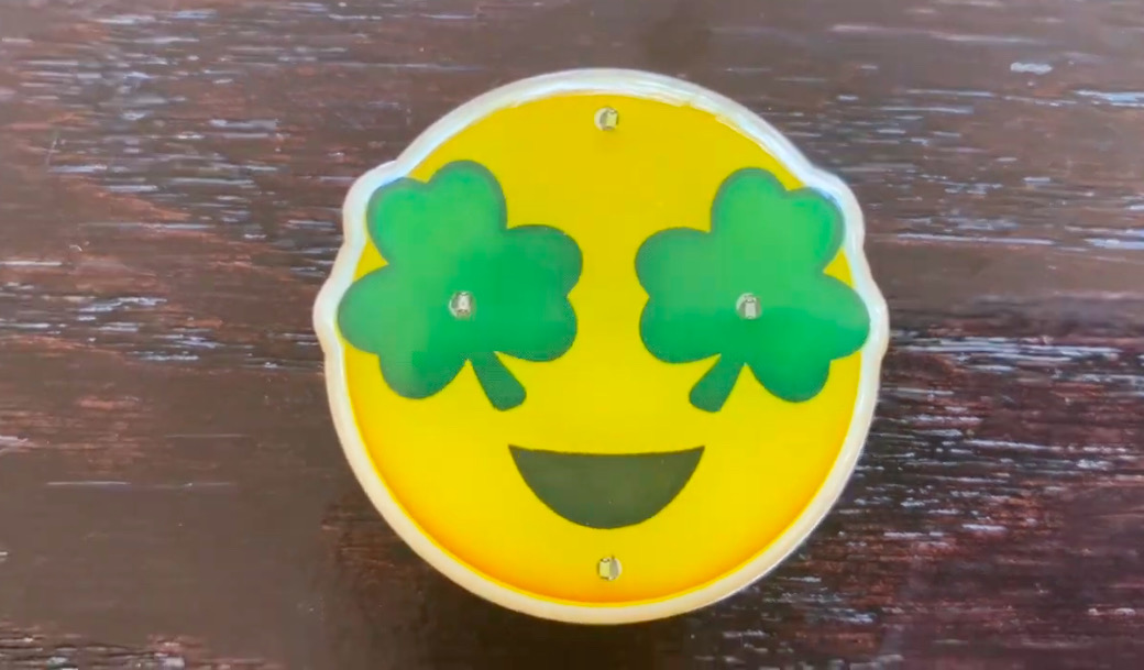 St Patrick’s Day Irish Shamrock Eyes Emoji Flashing Body Light Lapel Pins