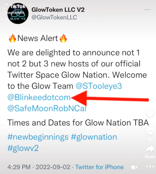 You’re looking at the next host for Glow Nation on Twitter Spaces for Glowv2 token