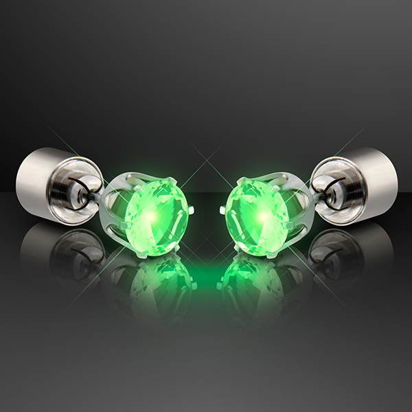 LED Faux Diamond Pierced Earrings Green