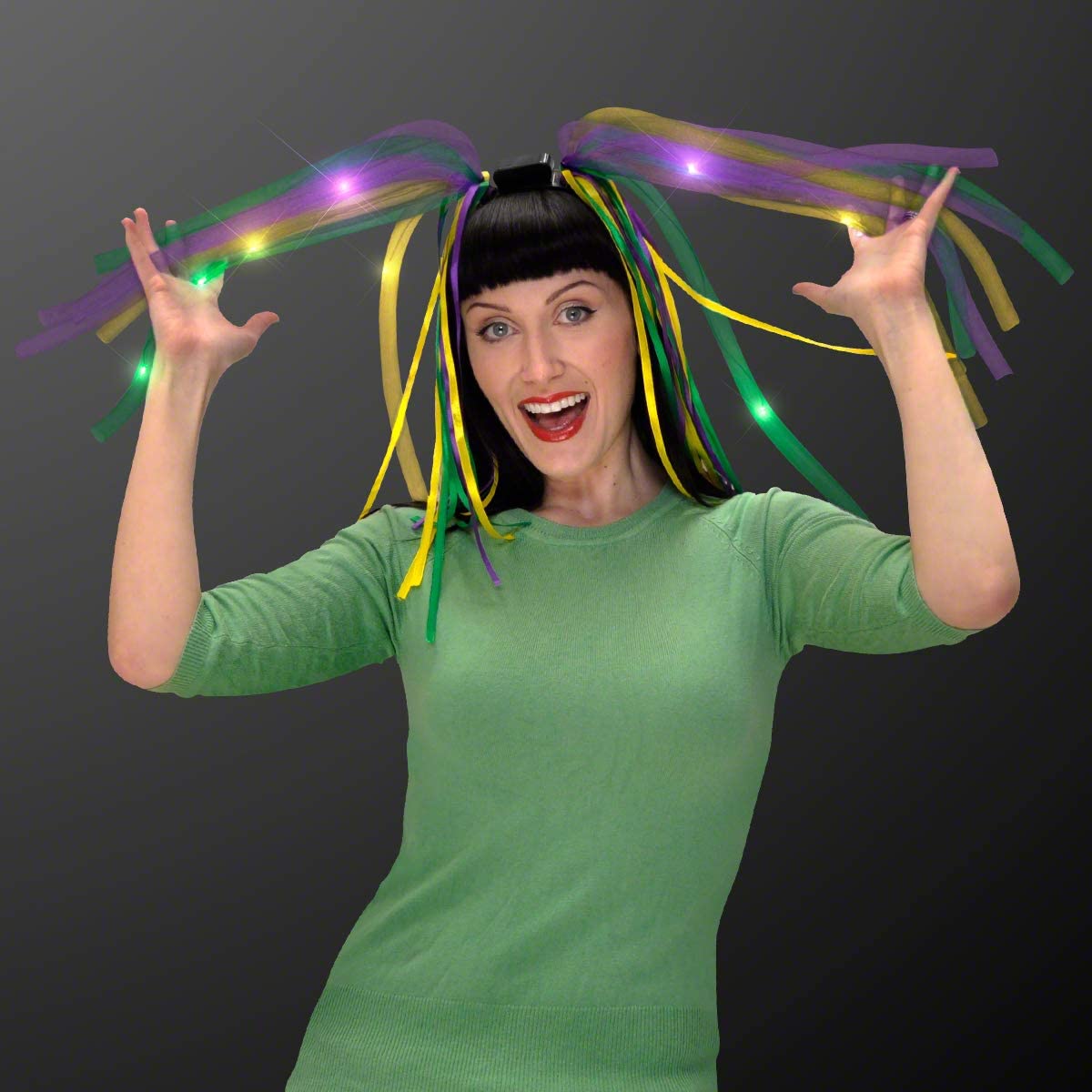 Purple Gold and Green Mardi Gras LED Noodle Headband Flashing Dreads