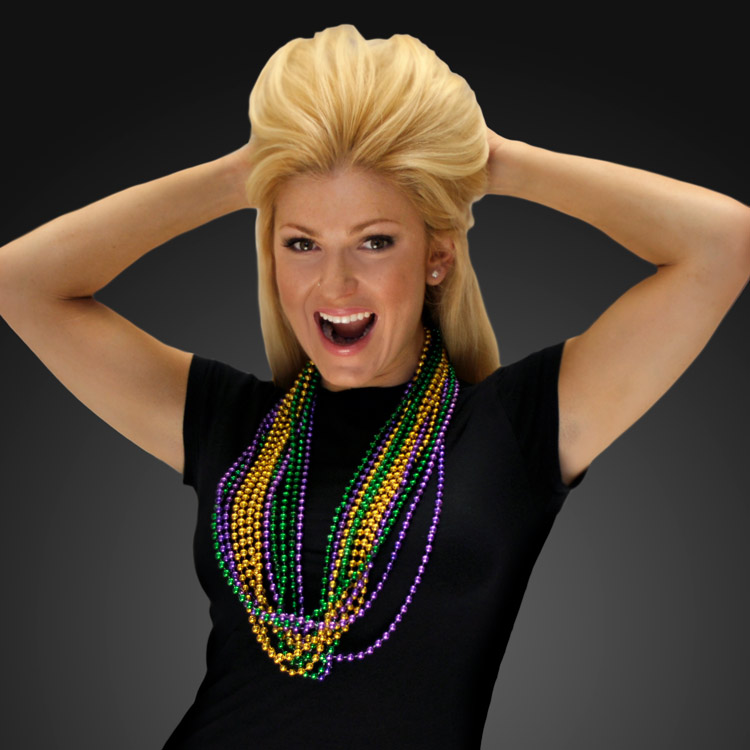 Purple Gold and Jade Disco Bead Mardi Gras Necklace Pack of 12