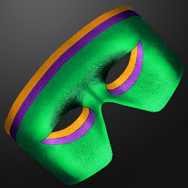 Masquerade Purple, Green, Gold Unlit  Metallic Mask Mardi Gras Pack of 12