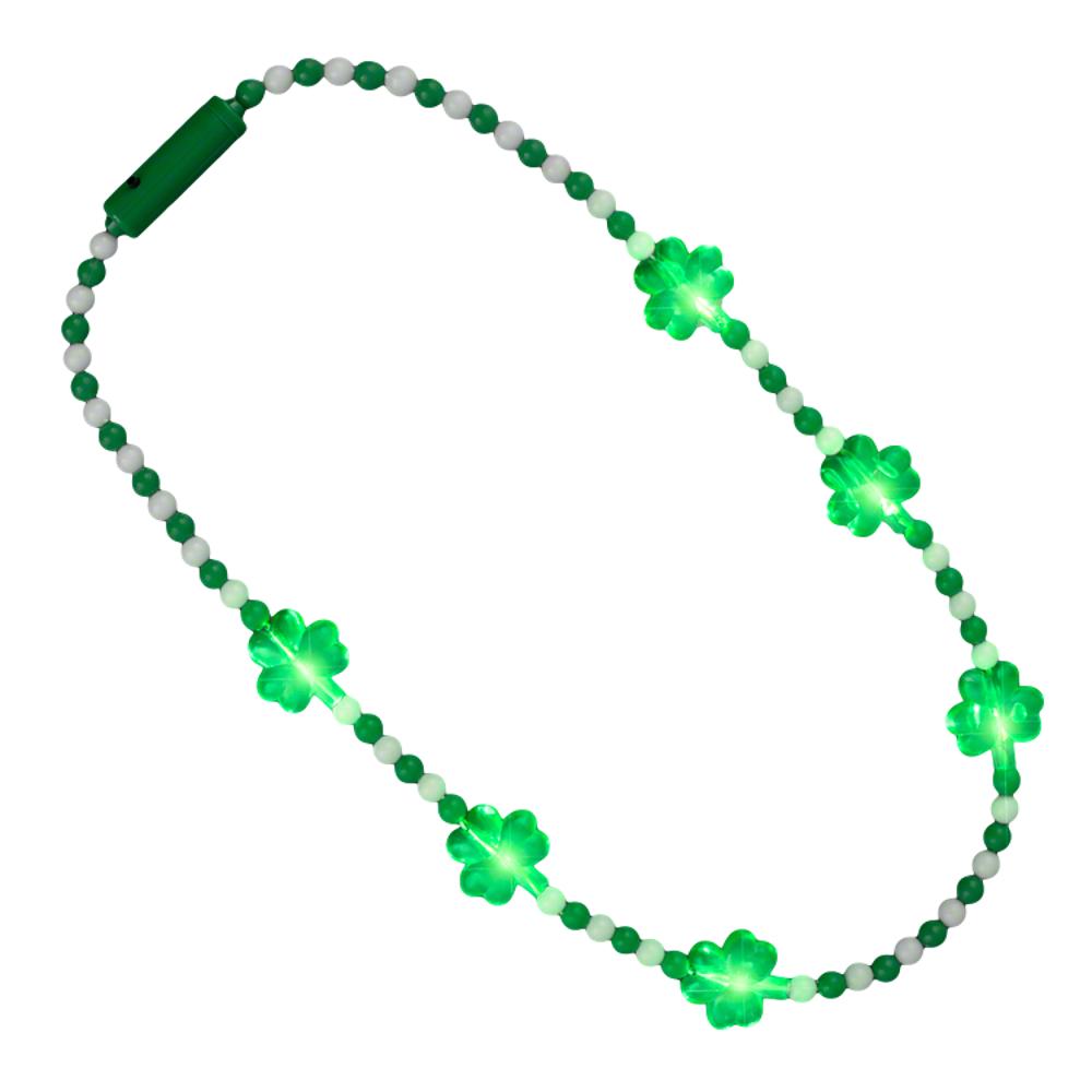 Light Up Shamrock Charms Opaque Bead Necklace for St Patricks Day