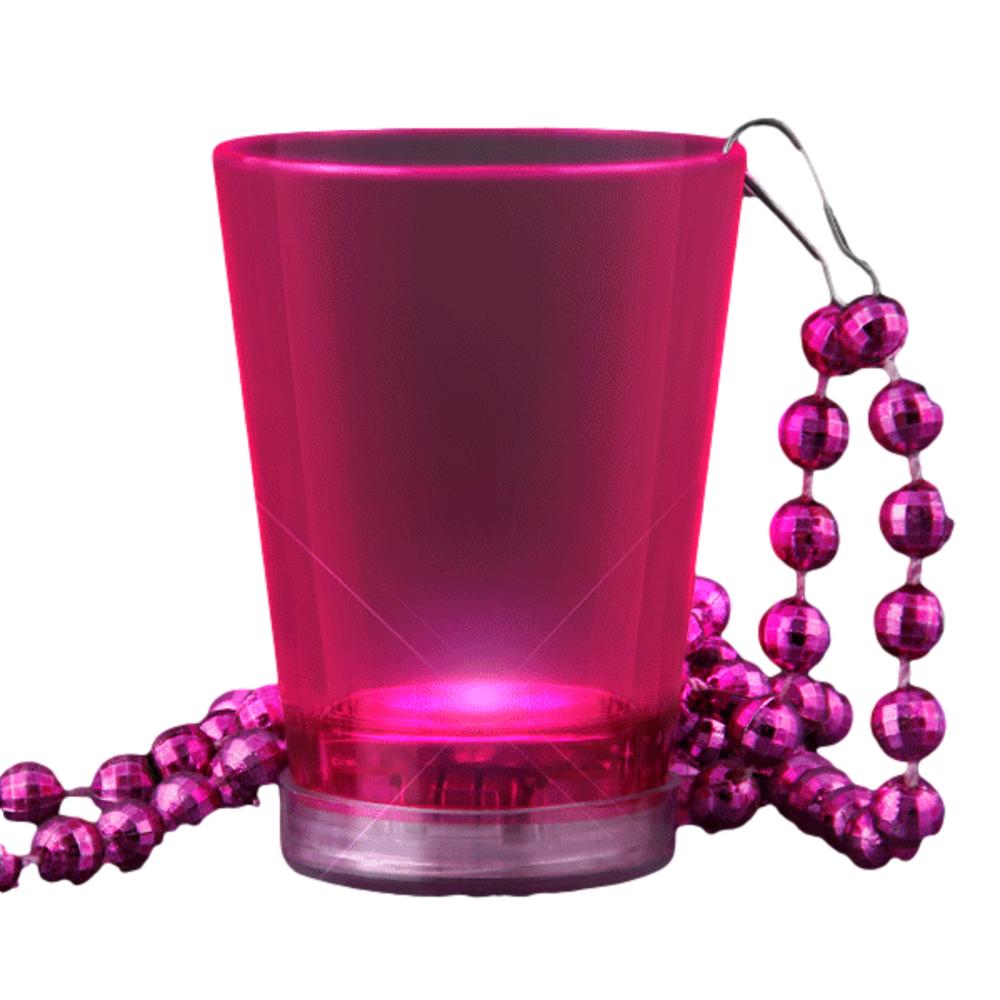 Light Up Pink Shot Glass on Pink Beaded Necklaces