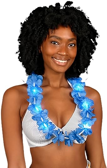 Light Up Hawaiian Flower Lei Necklace Blue