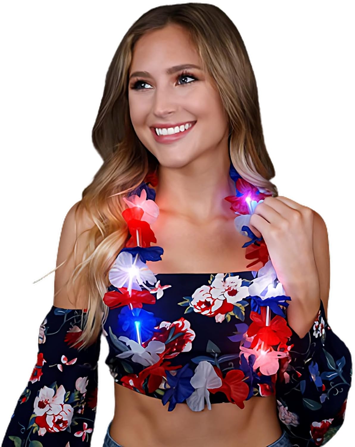 Light Up Hawaiian Lei Red White and Blue