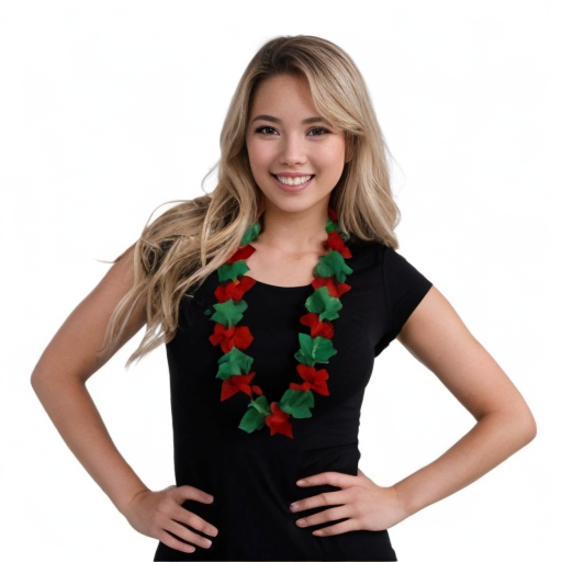 Non Light Up Hawaiian Flower Christmas Lei Necklace Red Green