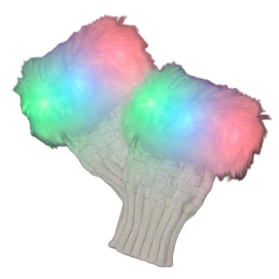 Light Up Faux Fur Multicolor Fingerless Gloves[1]