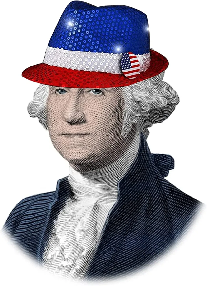 USA Flashing Fedora Hat with Red White and Blue Sequins 4th of July 4