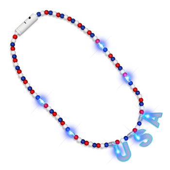 Acrylic USA Red White and Blue LED Necklace Rainbow Multicolor