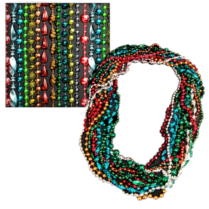 Assorted Style And Color Mardi Gras Bead Necklaces Pack Of 12 • Magic