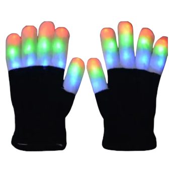 Black and White Gloves with Multicolor LED Fingers Rainbow Multicolor