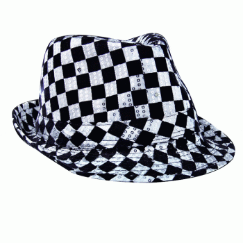 Light Up LED Flashing Fedora Hat with Checkered Sequins All Products