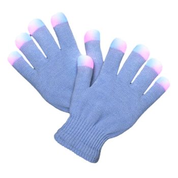 Child Size Icy Blue Gloves with White Pink and Blue LEDs Rainbow Multicolor