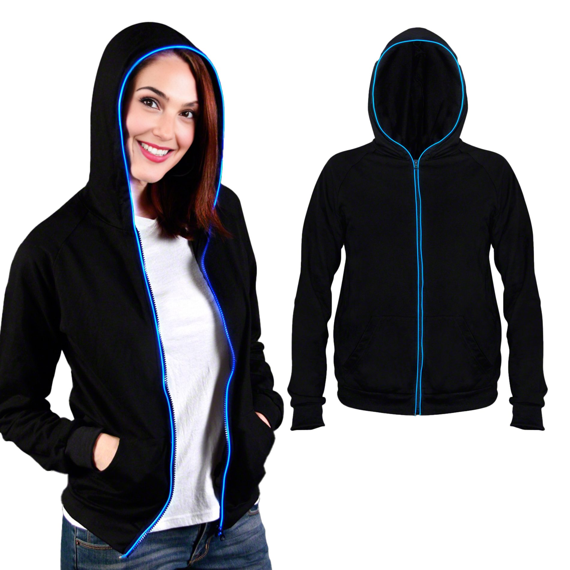 Electro Luminescent Zip Up Hoodie Blue Extra Large All Products 3