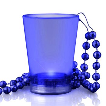 Light Up Blue Shot Glass on Blue Beaded Necklaces Oktoberfest Light Up and Non Light Up Necklace