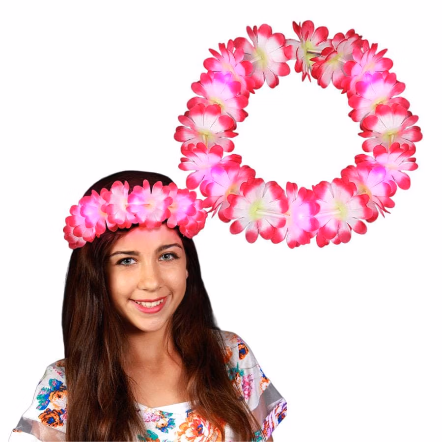 Light Up Hawaiian Lei Headband Pink All Products 4