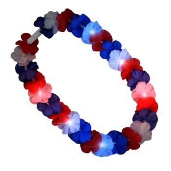 Light Up Hawaiian Lei Red White and Blue Flowers