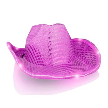 LED Flashing Cowboy Hat with Pink Sequins Halloween Light Up Cowboy Hats