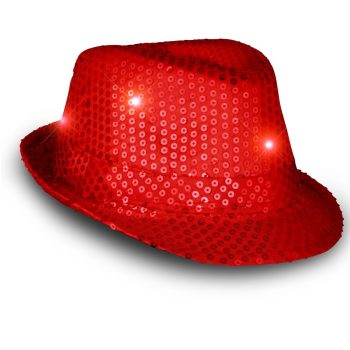 Light Up LED Flashing Fedora Hat with Red Sequins All Products