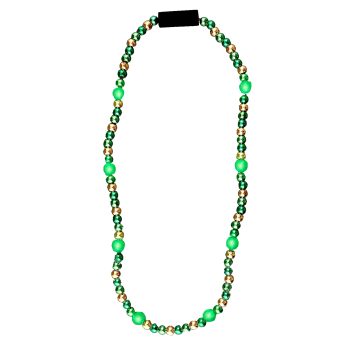LED Necklace with Green and Gold Metallic Beads for St Patricks Day Gold