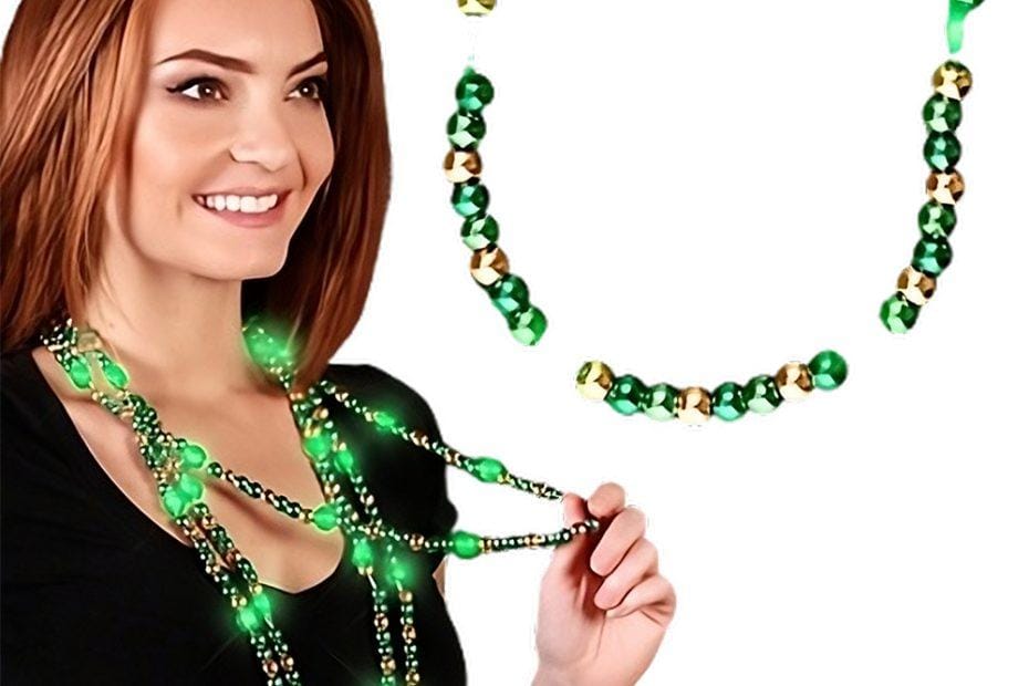 LED Necklace with Green and Gold Metallic Beads for St Patricks Day All Products