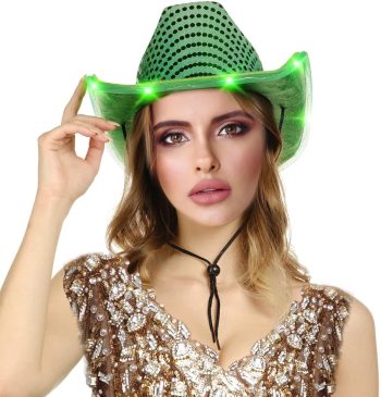 LED Flashing Cowboy Hat with Green Sequins All Products