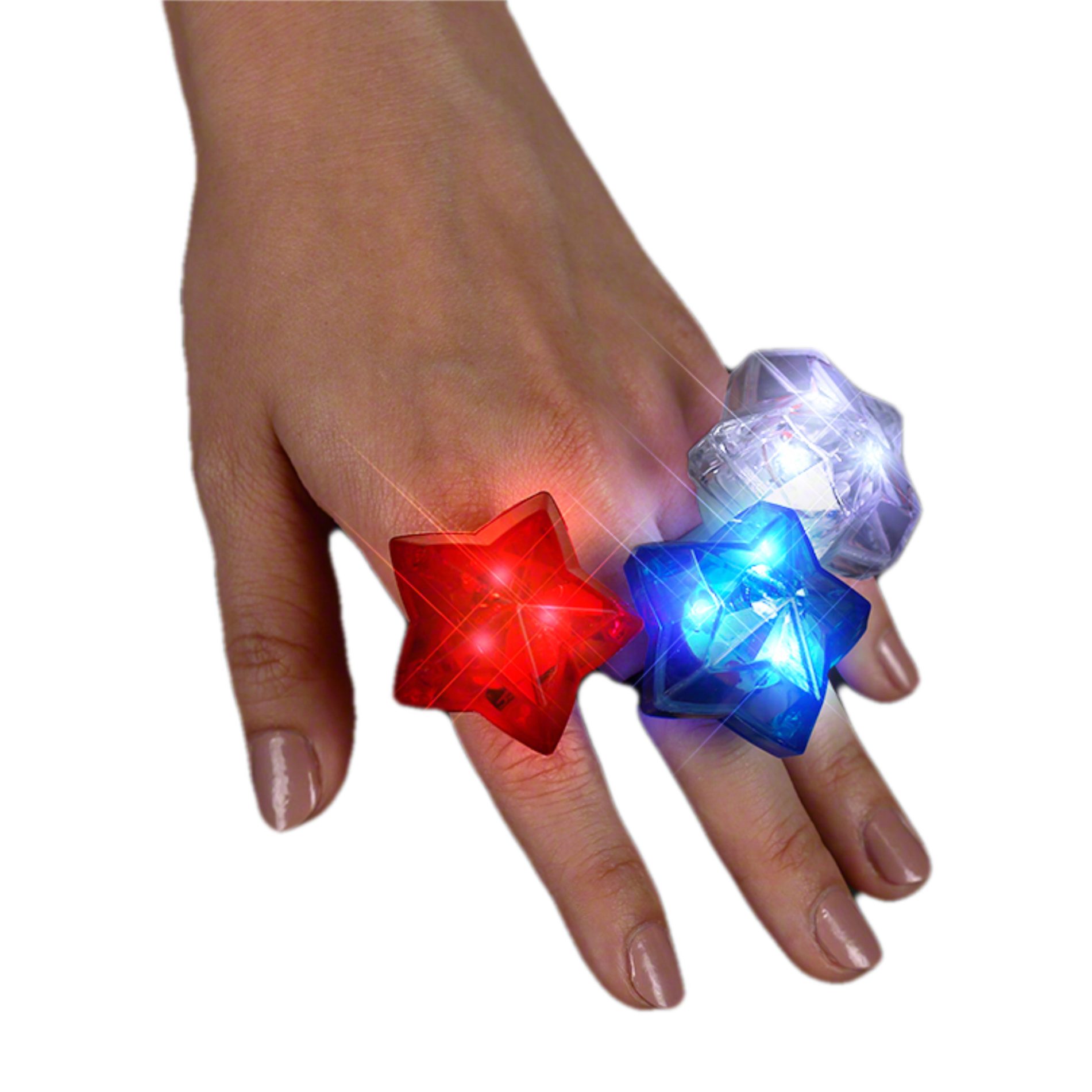 Huge Gem Star Ring Red White Blue Pack of 24 4th of July 7
