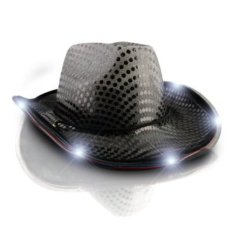 LED Flashing Cowboy Hat with Black Sequins Light Up LED Cowboy Hats