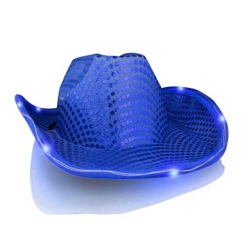 Light Up LED Flashing Cowboy Hat with Blue Sequins 4th of July