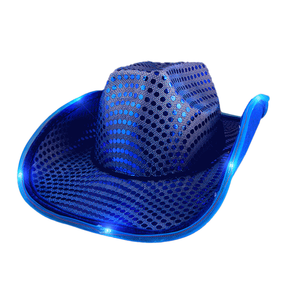 Light Up LED Flashing Cowboy Hat with Blue Sequins 4th of July 4