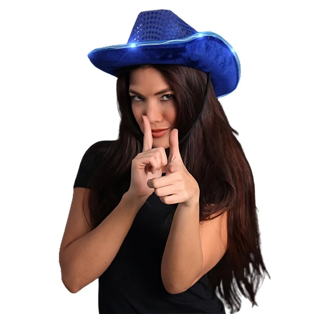 Light Up LED Flashing Cowboy Hat with Blue Sequins Light Up LED Cowboy Hats 3