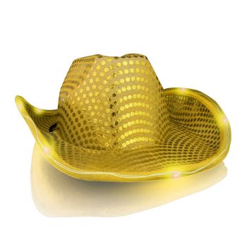 LED Flashing Cowboy Hat with Gold Sequins Gold