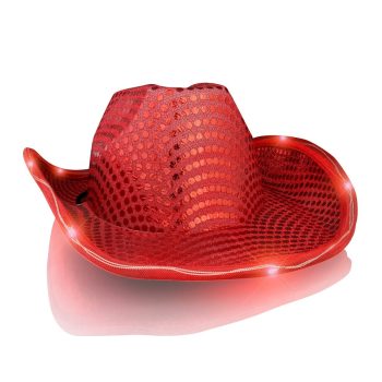 Light Up LED Flashing Cowboy Hat with Red Sequins Light Up LED Cowboy Hats