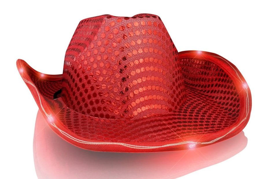 Light Up LED Flashing Cowboy Hat with Red Sequins 4th of July