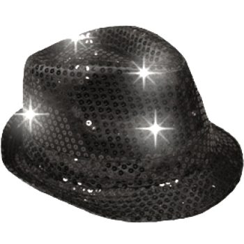 LED Flashing Fedora Hat with Black Sequins Christmas Hats