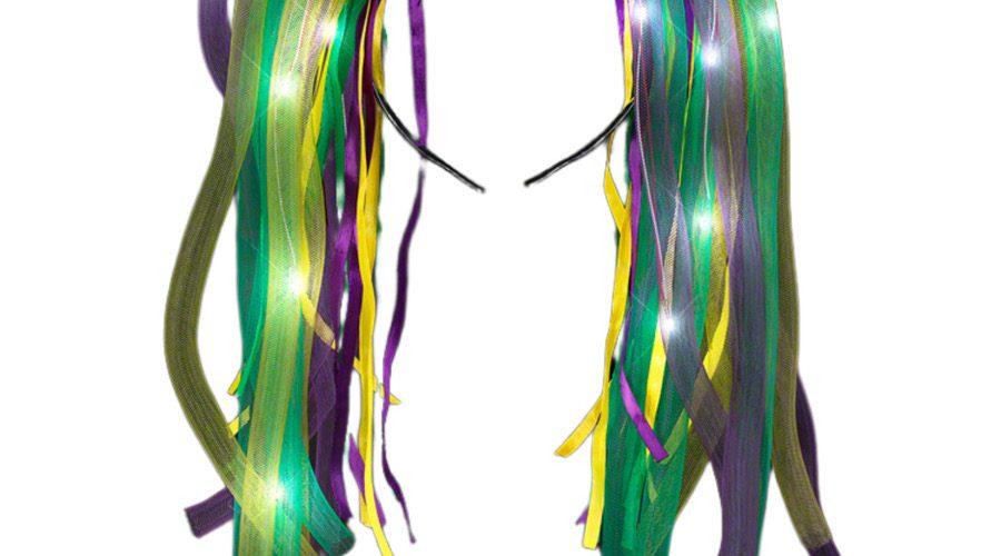 Purple Gold and Green Mardi Gras LED Noodle Headband Flashing Dreads All Products