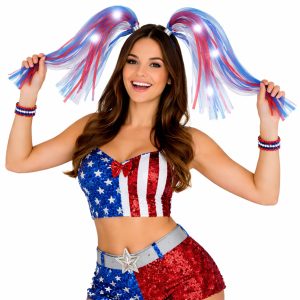 Red White Blue Noodle Headband Flashing Dreads 4th of July