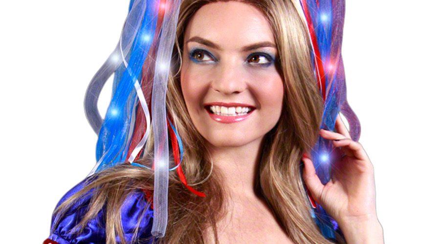 Red White Blue Noodle Headband Flashing Dreads 4th of July