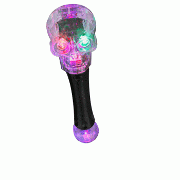 LED Flashing Spooky Cackling Skull Wand Rainbow Multicolor