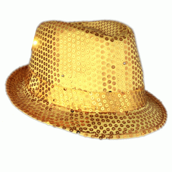 LED Flashing Light Up Fedora Hat with Gold Sequins All Products