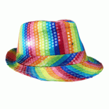 Light Up LED Flashing Fedora Hat with Rainbow Sequins All Products